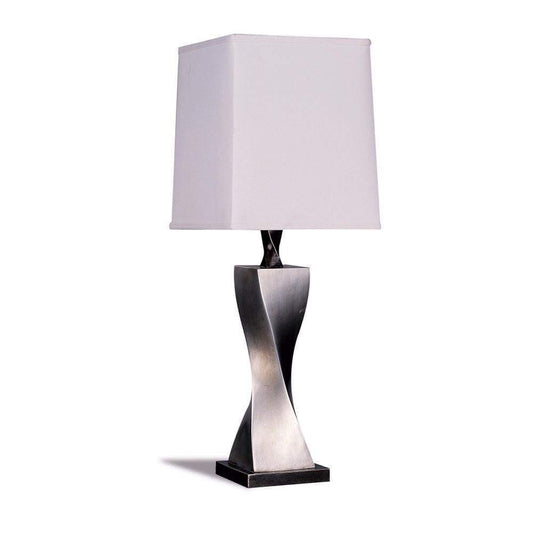 Square Shade Twist Table Lamp, White & Silver, Set of 2