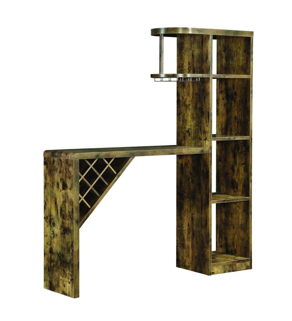 Wooden Bar Unit With Open Compartments and Diagonal Wine Section Brown - 182127 CCA-182127