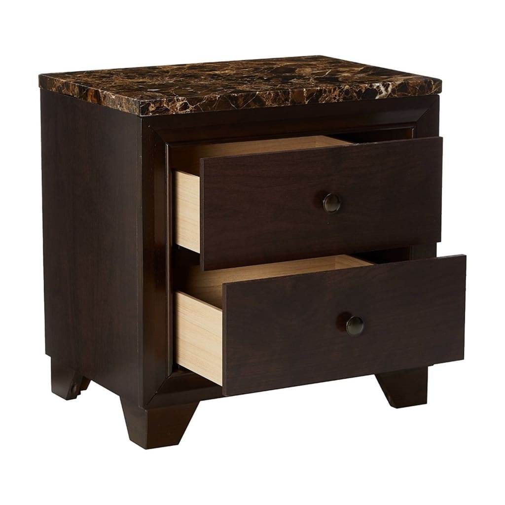 2 Drawer Wooden Nightstand with Faux Marble Top Cappuccino Brown CCA-200422