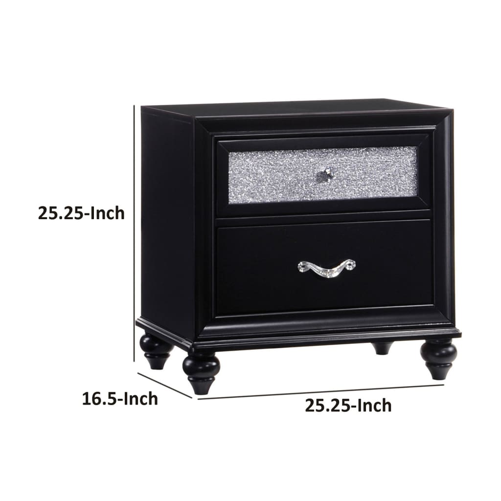 Two Drawers Wooden Night Stand with Acrylic Drawer Front Black CCA-200892