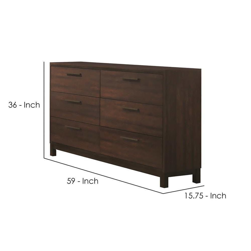 Wooden Dresser with Six Drawers and Metal Bar Handles Dark Brown By Casagear Home CCA-204353