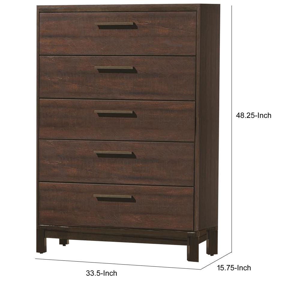 Wooden Chest with Five Drawers and Block Legs Support Dark Brown CCA-204355