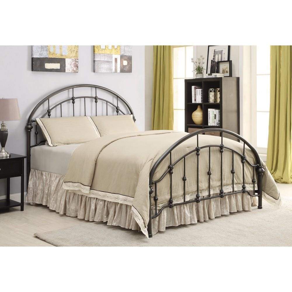 Fine-looking Metal Curved Queen Size Bed, Bronze