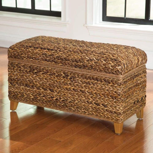 Modern Wood & Woven Abaca Trunk, Rustic Brown