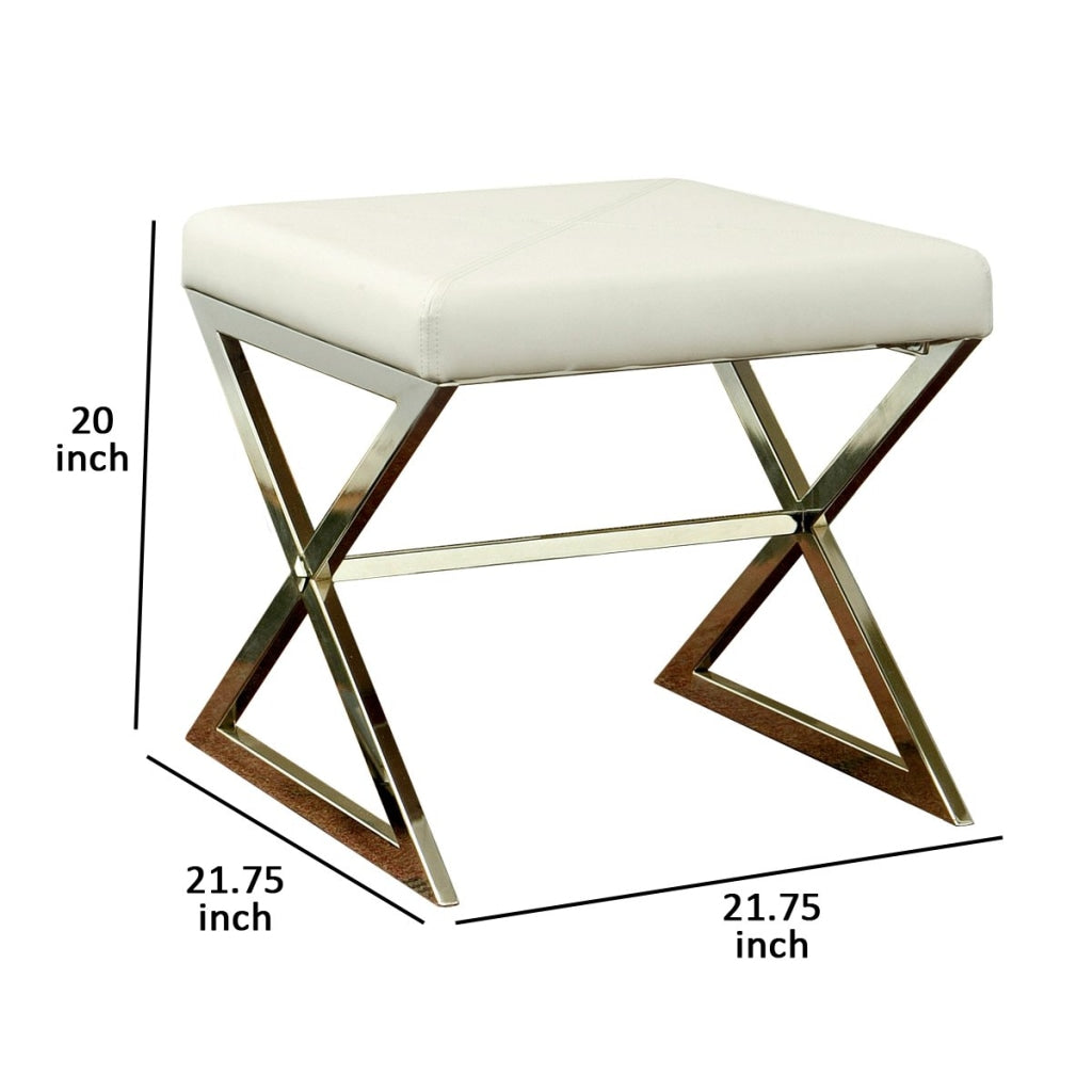 Contemporary Upholstered Stool Metal Base White CCA-501063