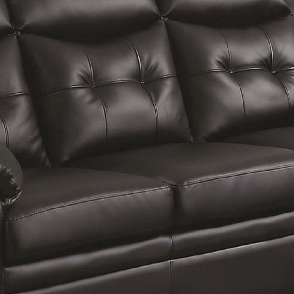 Contemporary Faux Leather & Wood Sofa With Padded Armrests Rich Black By Casagear Home CCA-506551