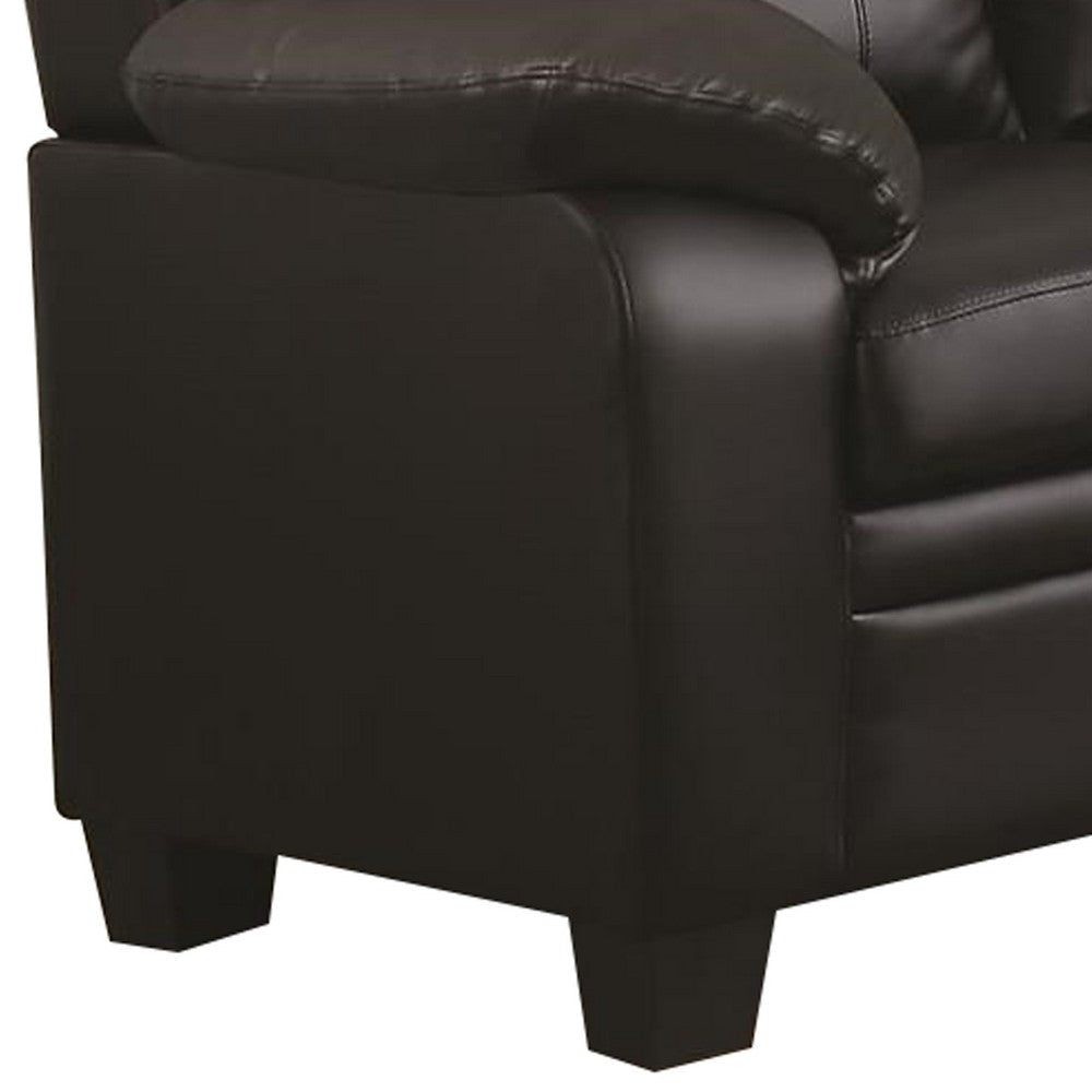 Contemporary Faux Leather & Wood Sofa With Padded Armrests Rich Black By Casagear Home CCA-506551