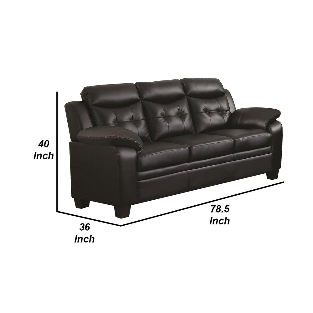 Contemporary Faux Leather & Wood Sofa With Padded Armrests Rich Black By Casagear Home CCA-506551