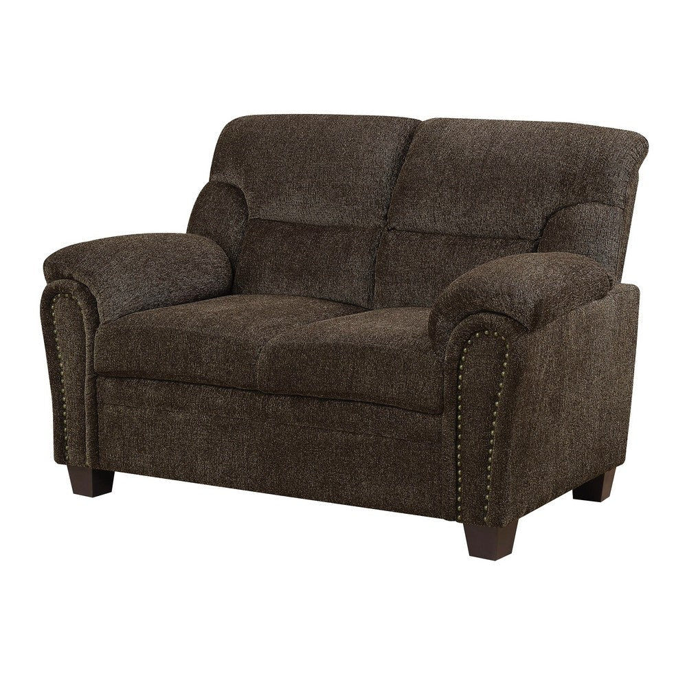 Transitional Chenille Fabric & Wood Loveseat With Cushioned Armrests, Brown By Casagear Home