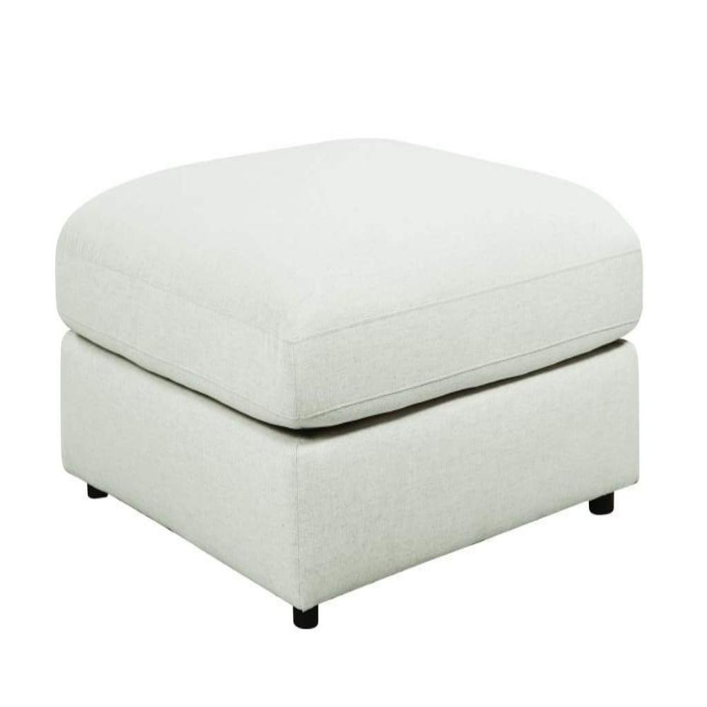 Fabric Upholstered Wooden Ottoman with Loose Cushion Seat and Small Feet, Beige - 551323