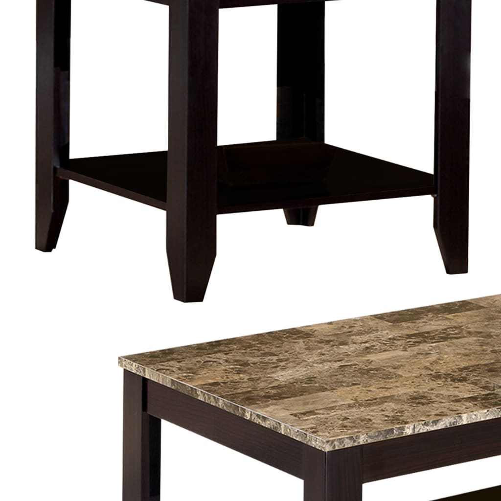 Artistic 3 piece occasional table set with Marble Top Brown CCA-700155