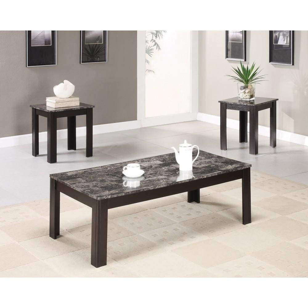 Impressive 3 piece occasional table set with marble top, black