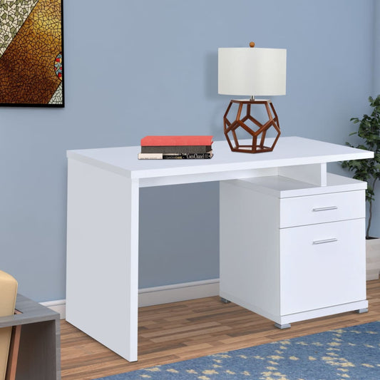 Modern Desk with Drawer and File Cabinet, White By Coaster