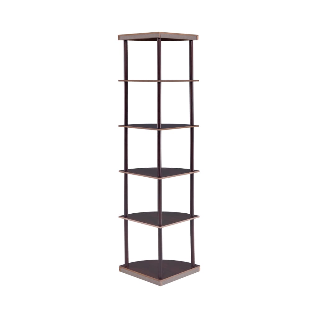 Illuminating corner bookcase with five pie-shaped shelves Brown CCA-800279