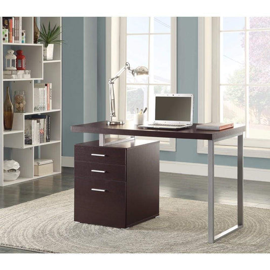 Contemporary Style Office Desk with File Drawer, Brown