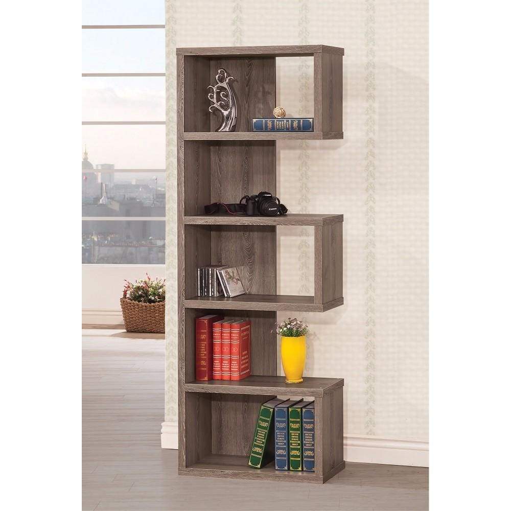 Sturdy Semi-Backless Wooden Bookcase, Gray