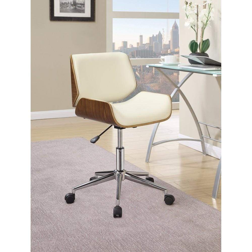 Contemporary Small-Back Home Office Chair, Beige/Walnut