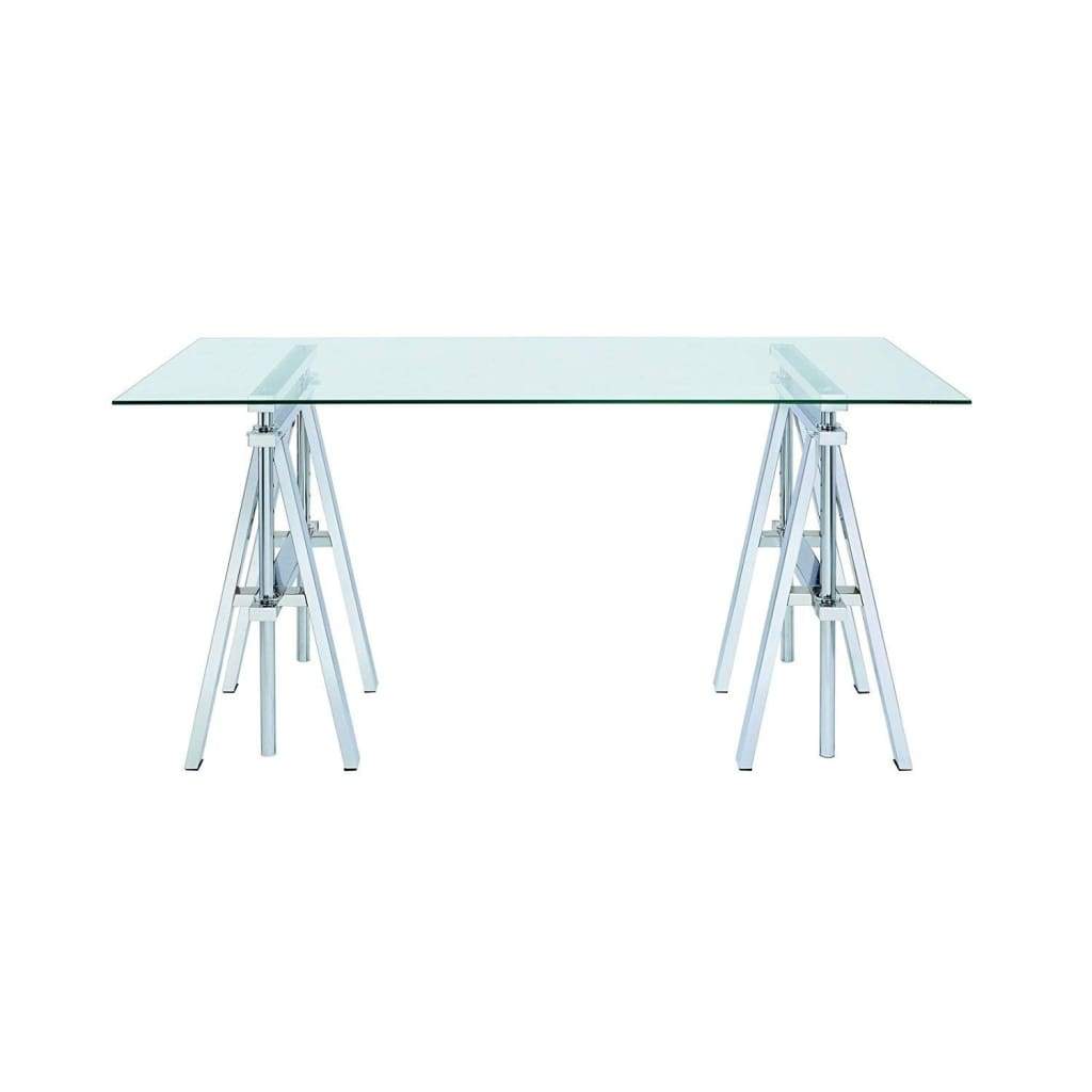 Adjustable Writing Desk with Sawhorse Legs Clear And Silver CCA-800900