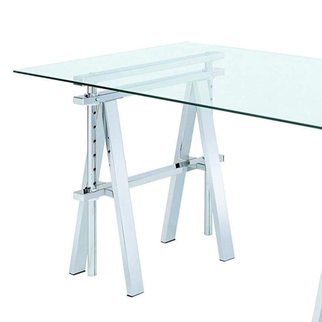 Adjustable Writing Desk with Sawhorse Legs Clear And Silver CCA-800900