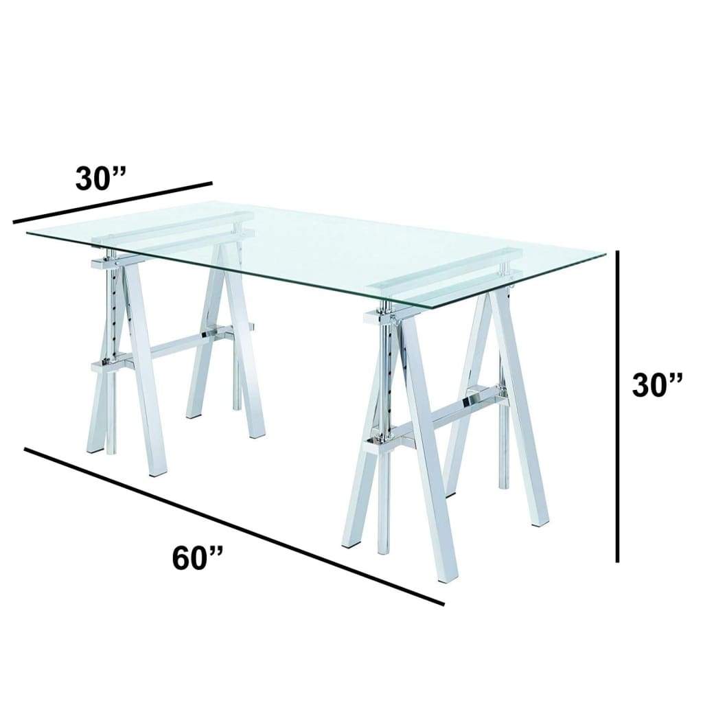 Adjustable Writing Desk with Sawhorse Legs Clear And Silver CCA-800900