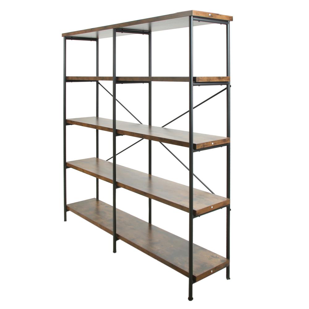 Industrial Style Metal Frame 4 Shelf Wooden Bookcase Brown and Black CCA-801543