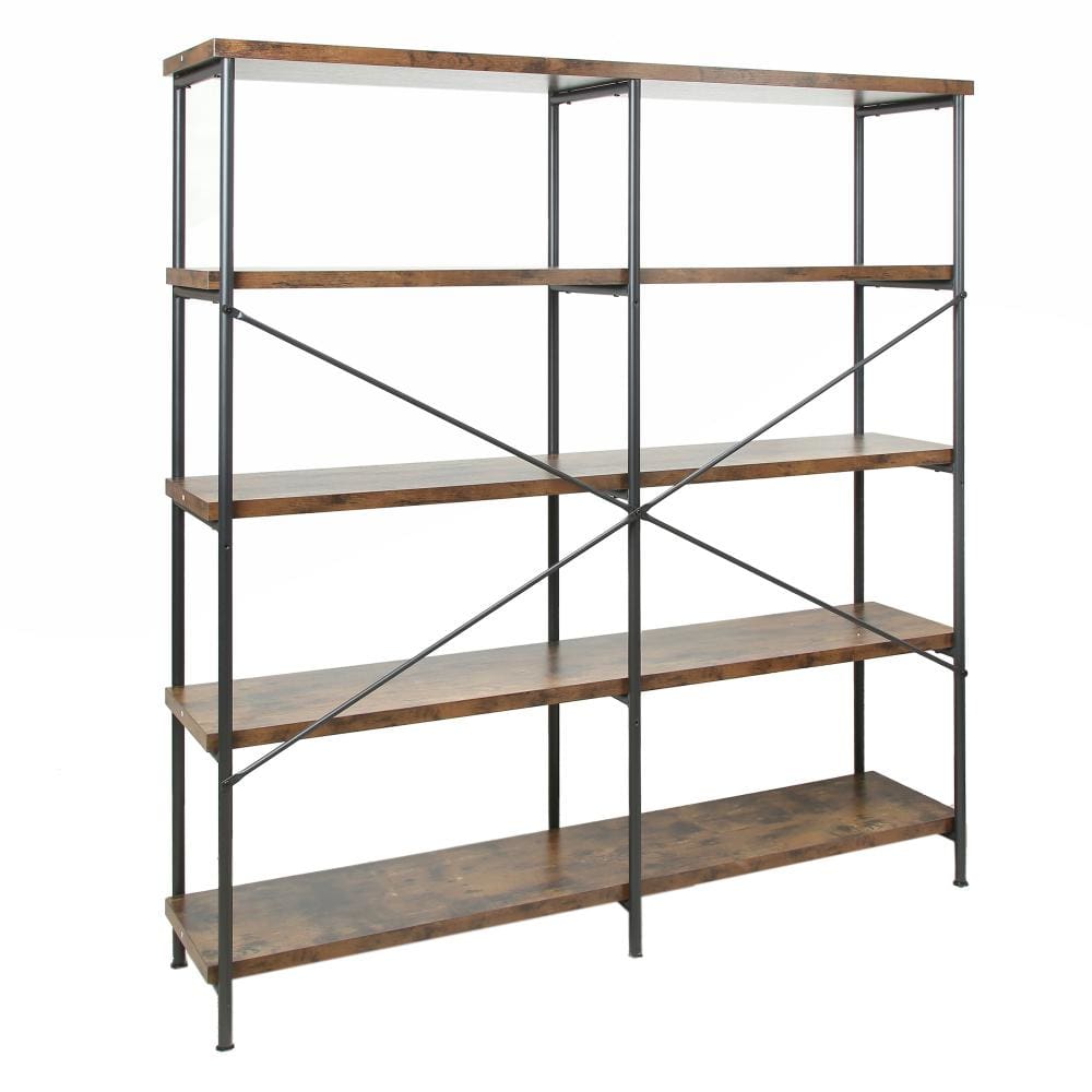 Industrial Style Metal Frame 4 Shelf Wooden Bookcase Brown and Black CCA-801543