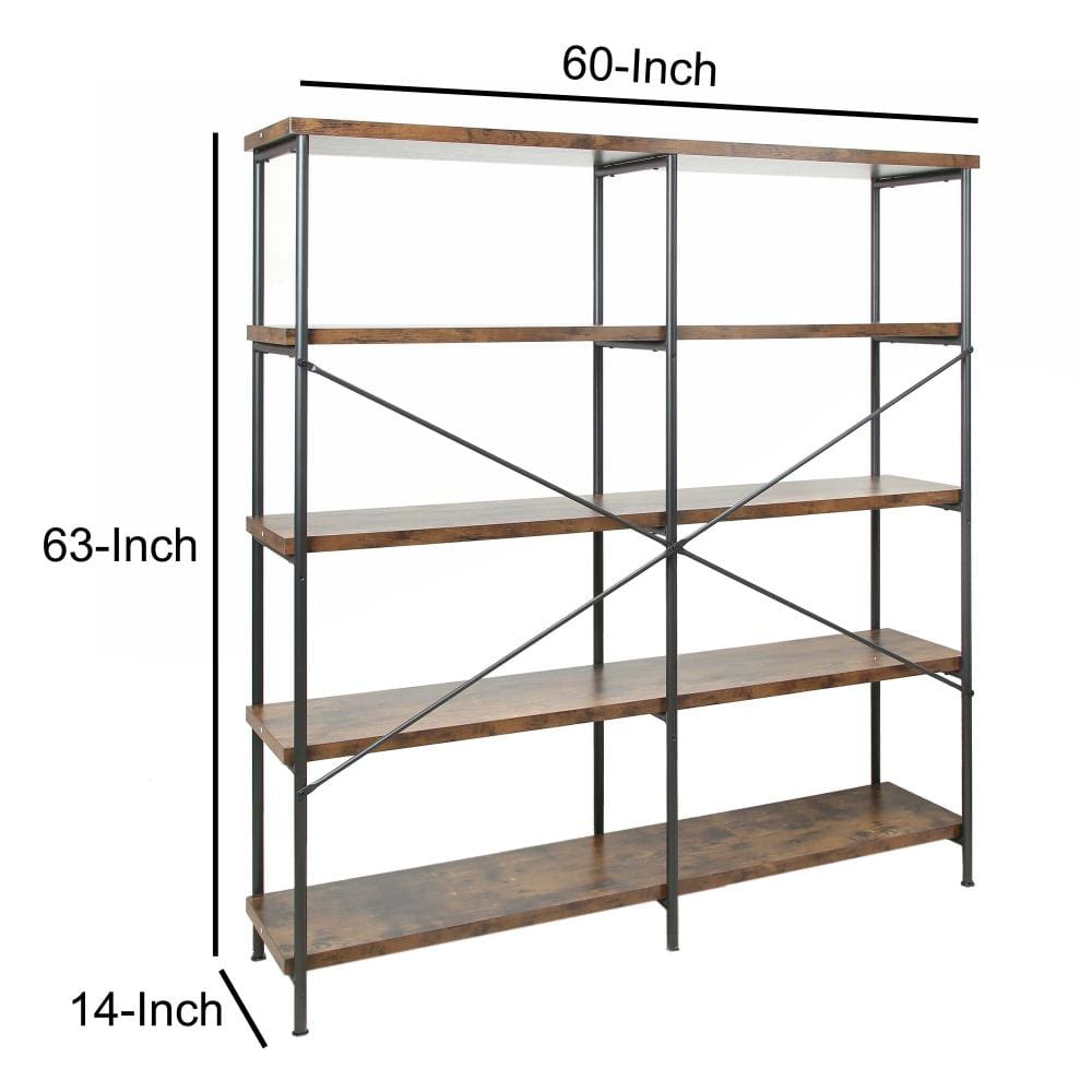 Industrial Style Metal Frame 4 Shelf Wooden Bookcase Brown and Black CCA-801543