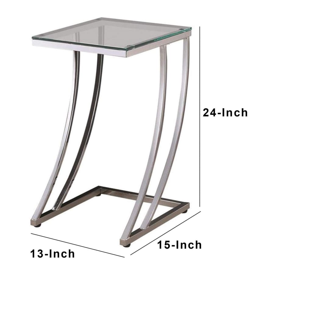 Contemporary Metal Accent Table With Glass Top Clear And Silver CCA-900082