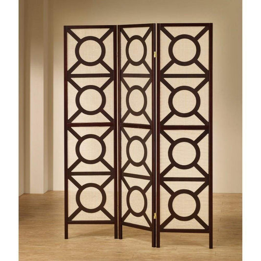 Modern Circle Patterned Wooden Folding Screen, Brown