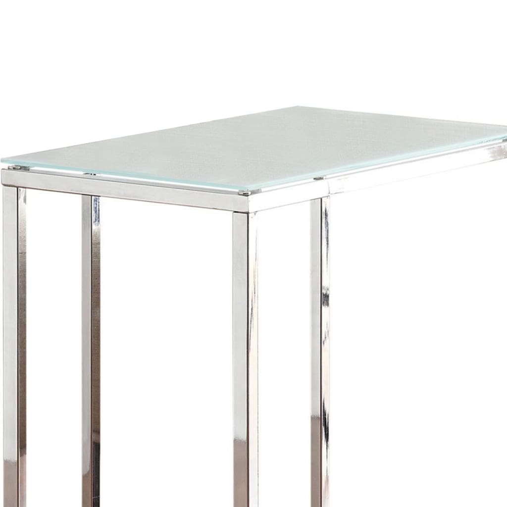 Metal Snack Table with Frosted Tempered Glass Top Clear And Silver CCA-900250