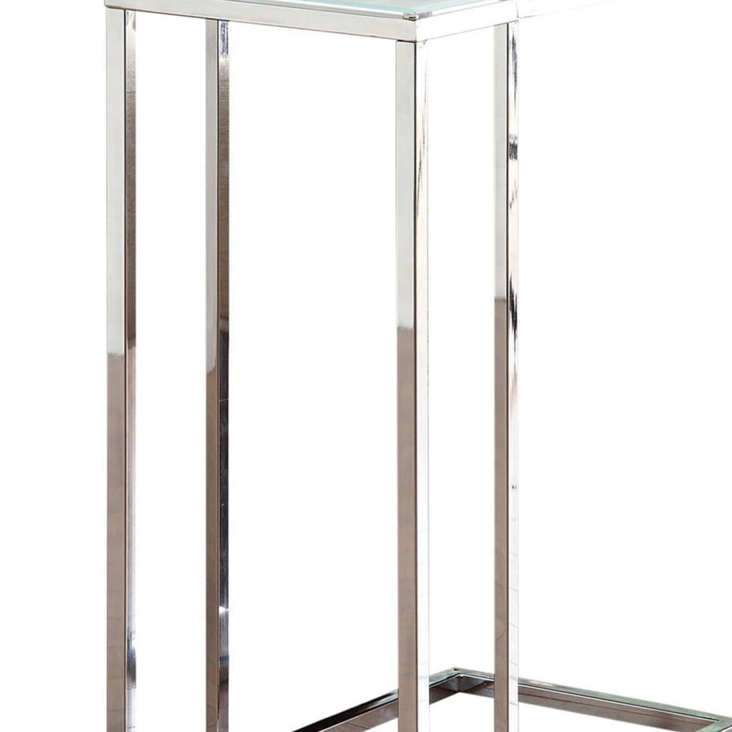 Metal Snack Table with Frosted Tempered Glass Top Clear And Silver CCA-900250