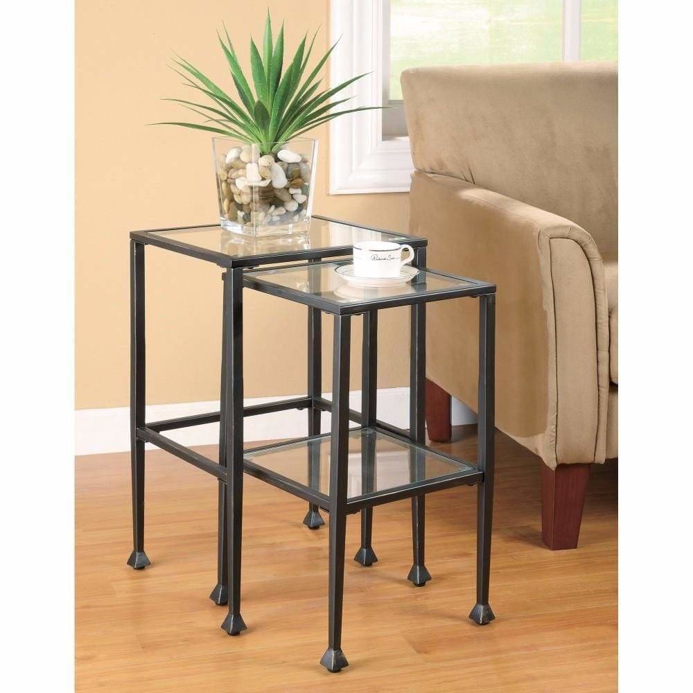 Set Of 2 Metal Nesting Tables With Glass Top Black By Coaster CCA-901073