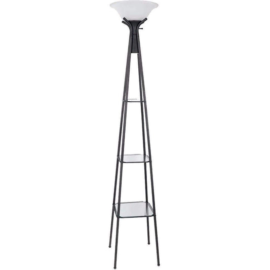 Torchiere Floor Lamp With Clear Glass Shelving, Black And White-Coaster