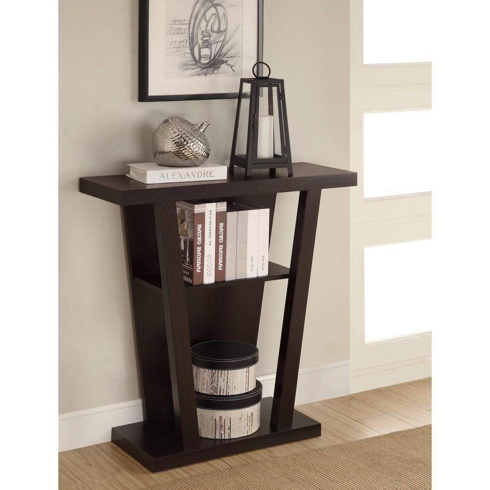 Angled Wooden Console Table With Storage Space, Brown By Coaster