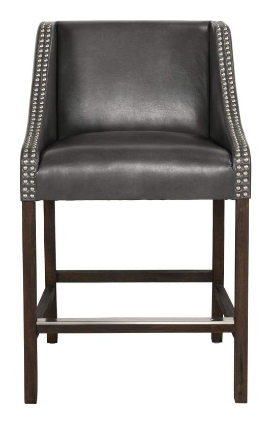 Wood and Leatherette Counter Height Stool with Swooping Arms and Nail Head Trim,Gray- PL13963 By Casagear Home