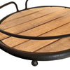 Round Tubular Metal Frame Tray with Plank Style Wooden Base Brown and Black By Casagear Home CTW-530050