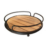 Round Tubular Metal Frame Tray with Plank Style Wooden Base Brown and Black By Casagear Home CTW-530050