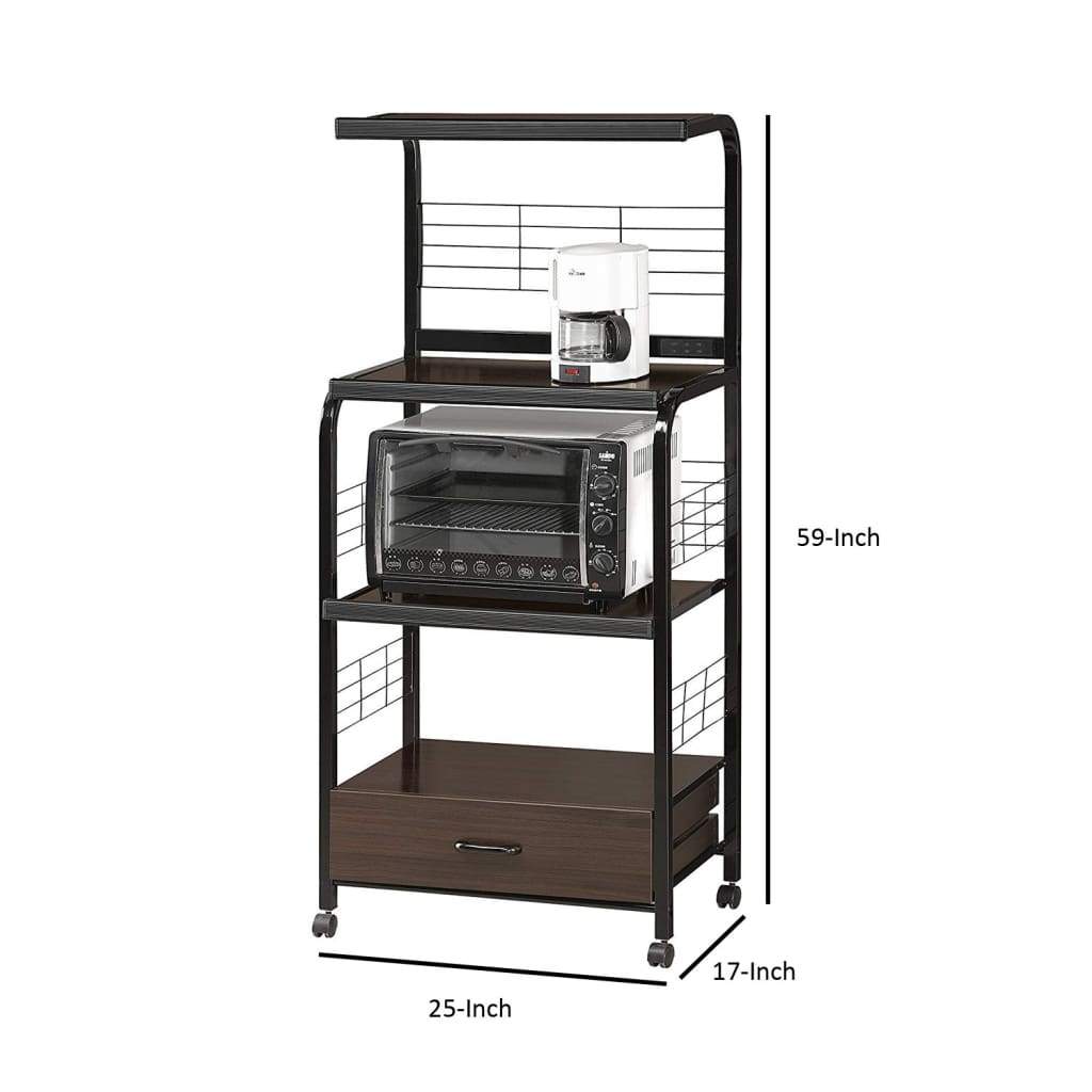 Wood And Metal Kitchen Cart On Casters Brown And Black By Crown Mark CWM-1304-BK