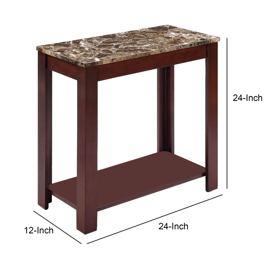 Chairside Table With Marble Top Brown By Crown Mark CWM-7266