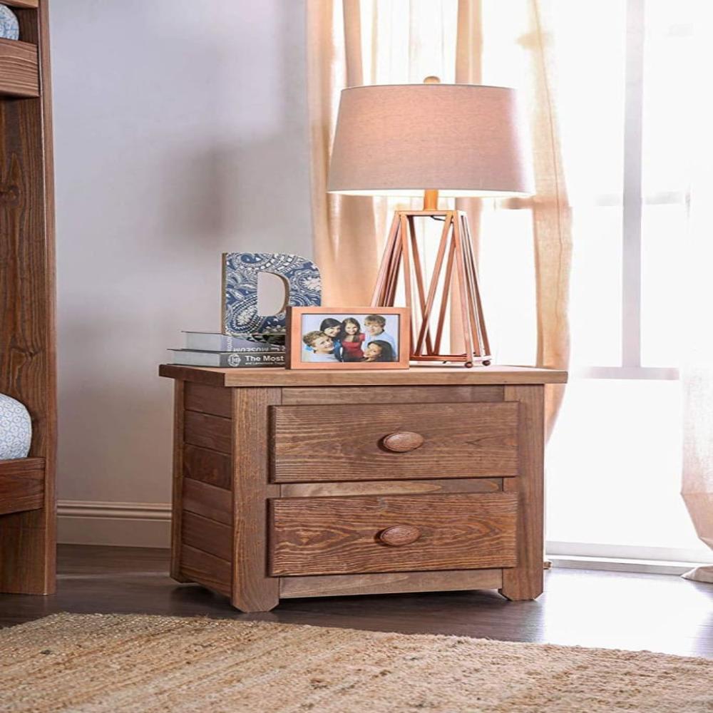 Wooden 2 Drawers Night Stand In Mahogany Finish, Brown