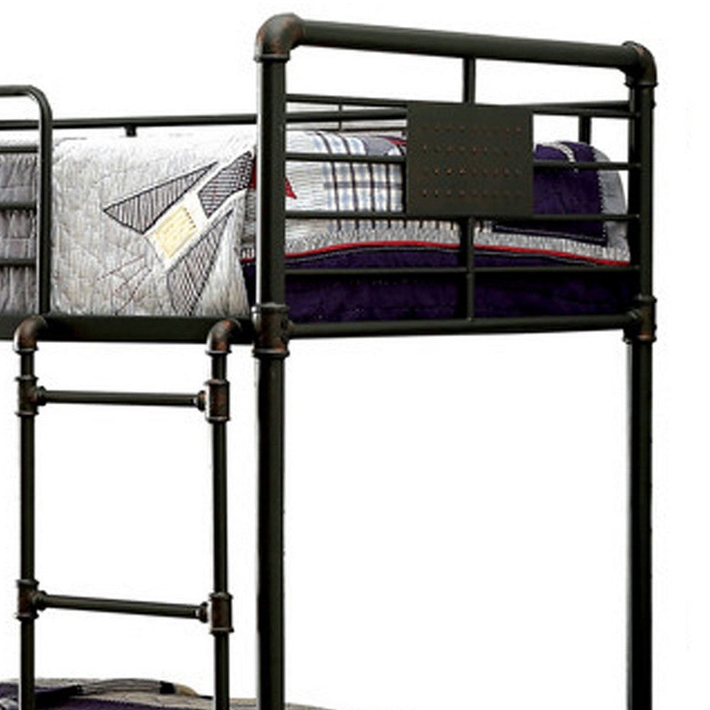 Industrial Design Twin Size Metal Bunk Bed Black By Casagear Home FOA-CM-BK913