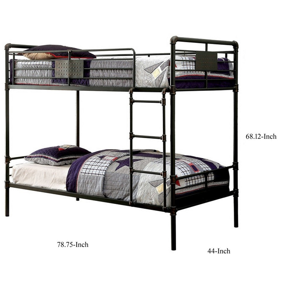 Industrial Design Twin Size Metal Bunk Bed Black By Casagear Home FOA-CM-BK913