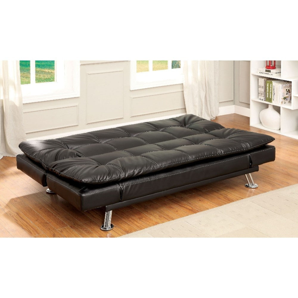 Leatherette Upholstered Contemporary Futon Sofa With Tufted Design Black By Casagear Home FOA-CM2677BK