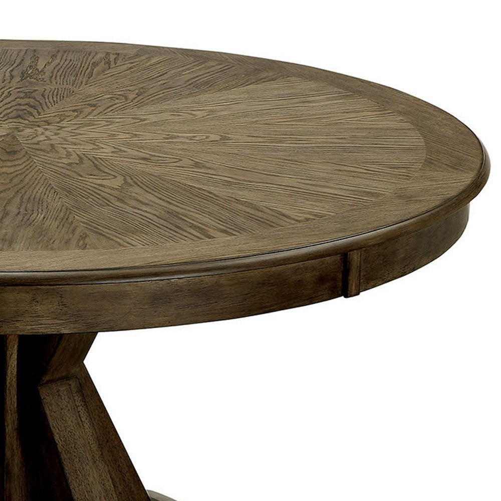 Round Solid Wood Dining Table with Pedestal Base Light Oak Brown By Casagear Home FOA-CM3014RT