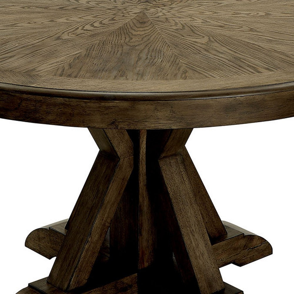 Round Solid Wood Dining Table with Pedestal Base Light Oak Brown By Casagear Home FOA-CM3014RT