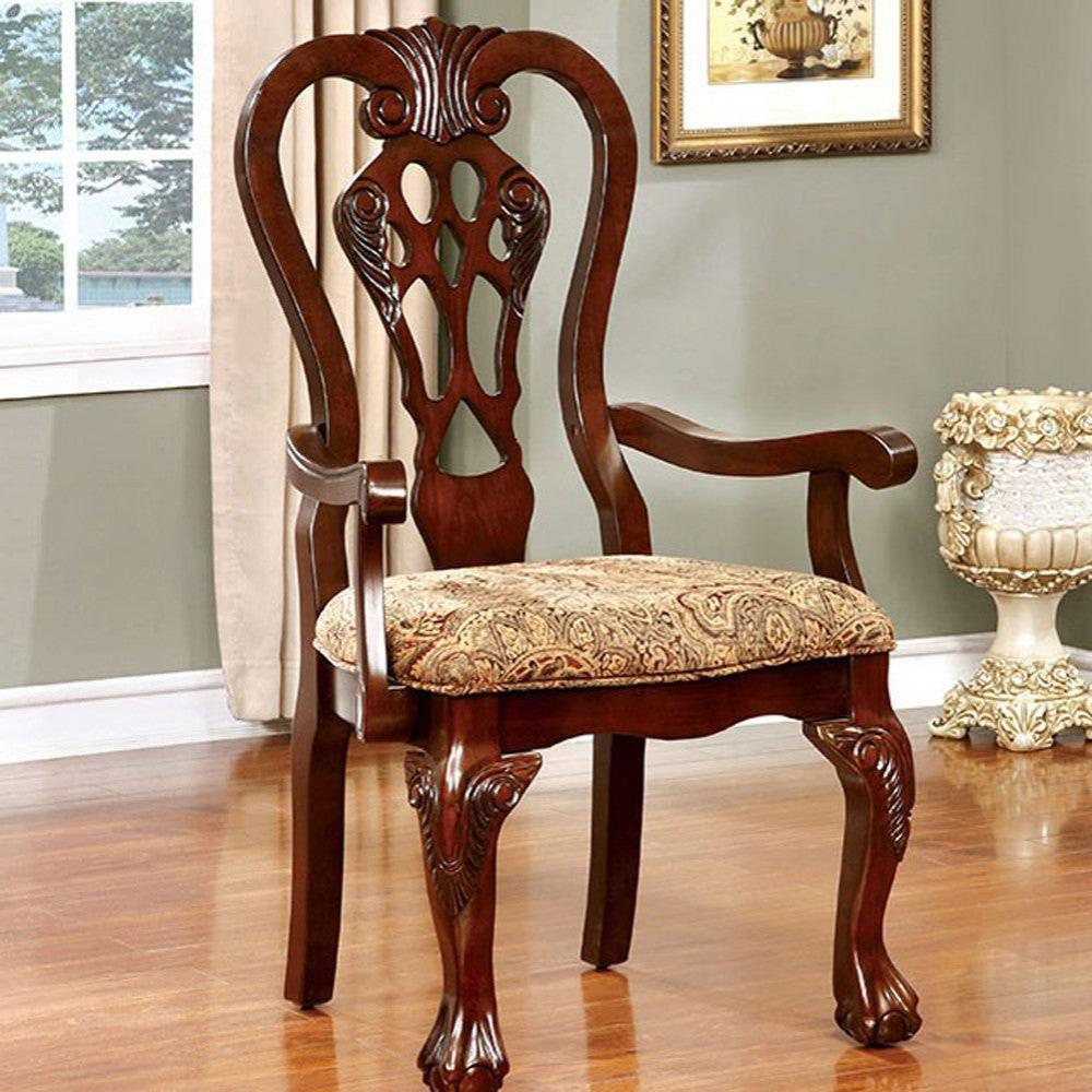 Elana Traditional Arm Chair With fabric, Brown Cherry Finish, Set of 2 By Casagear Home