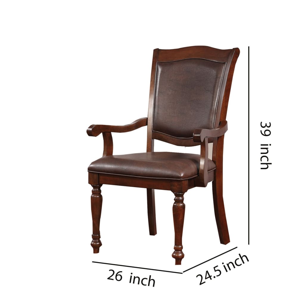 Wooden Arm Chair With Leather Upholstery Cherry Brown Set Of 2 FOA-CM3453AC-2PK