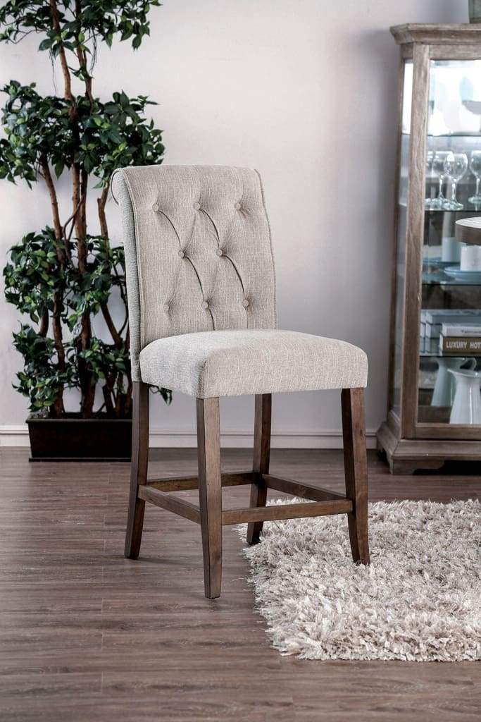 Wooden Fabric Upholstered Counter Height Chair, Cream And Brown, Pack Of Two -CM3564A-PC-2PK By Casagear Home