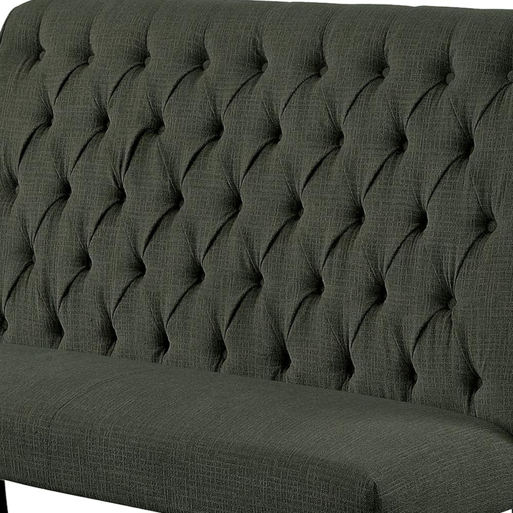 Button Tufted Wooden Fabric Upholstered Love Seat Bench Gray And Black -CM3564GY-BN By Casagear Home FOA-CM3564GY-BN