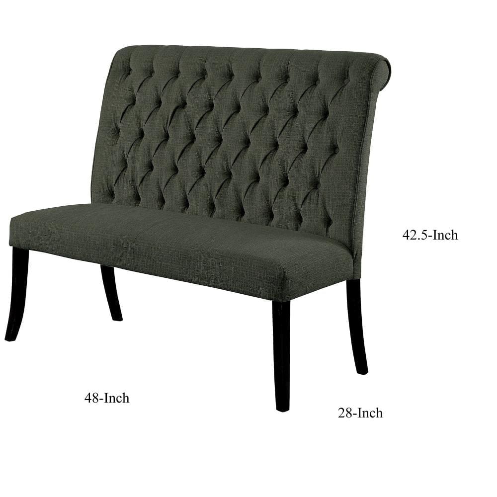 Button Tufted Wooden Fabric Upholstered Love Seat Bench Gray And Black -CM3564GY-BN By Casagear Home FOA-CM3564GY-BN